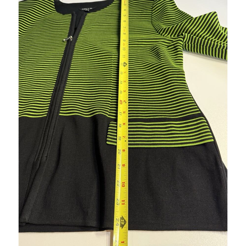 Misook Zip Front Cardigan Womens Sz L‎ Green Black Stripe Contemporary Mature - Picture 9 of 10